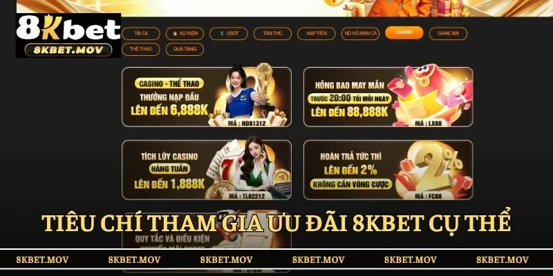Tiêu chí tham gia ưu đãi 8KBET cụ thể